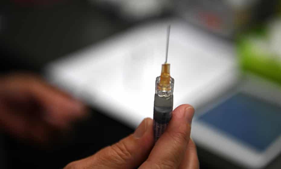 A flu immunisation needle
