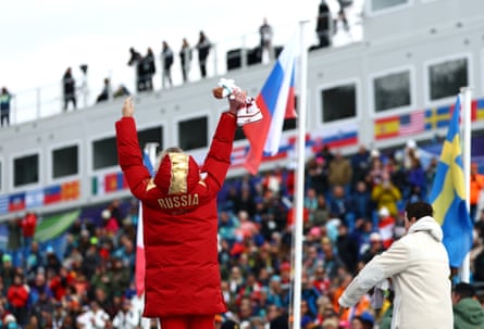 Gold medallist Varvara Voronchikhina of Russia on the podium