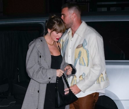 Travis Kelce and Taylor Swift arrive at SNL Afterparty on 15 October 2023 in New York City.