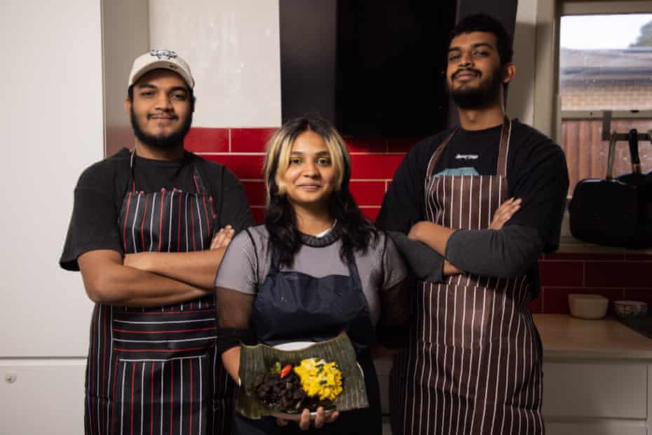 The Curryhouse team.  (From left to right) Shanilka Suraweera, Kalani Oshadi with Koss and Mus (black pork curry and yellow jackfruit) and Umanda Suraweera