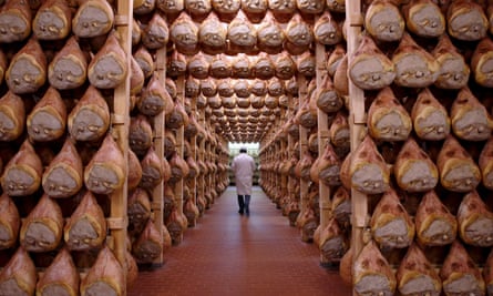 Parma hams drying in Langhirano, Italy