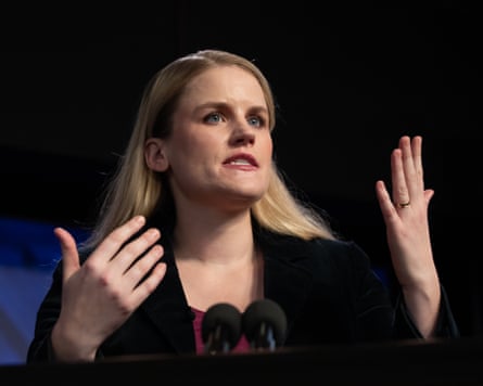 portrait of Haugen speaking at an event