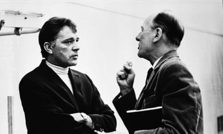 John Gielgud directs Richard Burton in rehearsals for Hamlet.