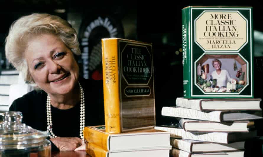 Marcella Hazan poses with her books on 4 April 1983 in New York.