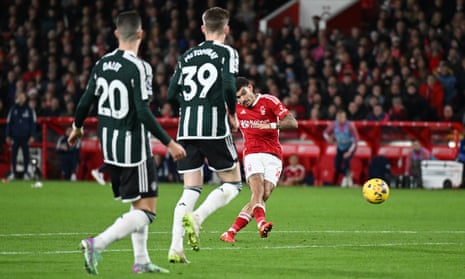 Bend it like Morgan: Morgan Gibbs-White of Nottingham Forest scores their sides second goal.