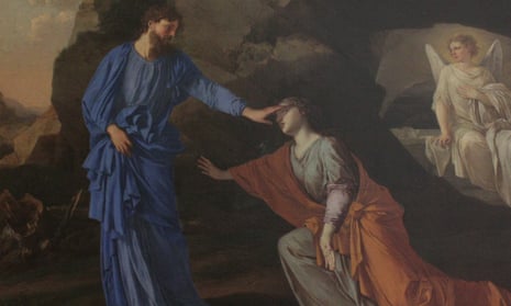 Apparition du Christ by Laurent de la Hyre. In this image a man appears to be gently pushing away a woman who is reaching for him.
