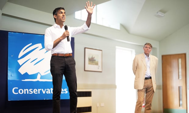 Conservative leadership bid Rishi Sunak (left) speaks during an event in Ludlow.