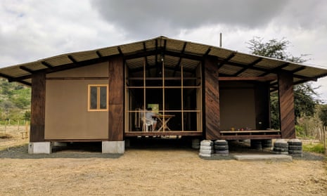 A one-storey housing prototype for use in rural Ecuador. The materials have been recycled from Habitat III, the UN conference on housing and sustainable urban development, held in Quito in October 2016.