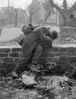 Defeated Soldier, Frankfurt, Germany, 1946. A returning German soldier finds his home bombed out and his family gone