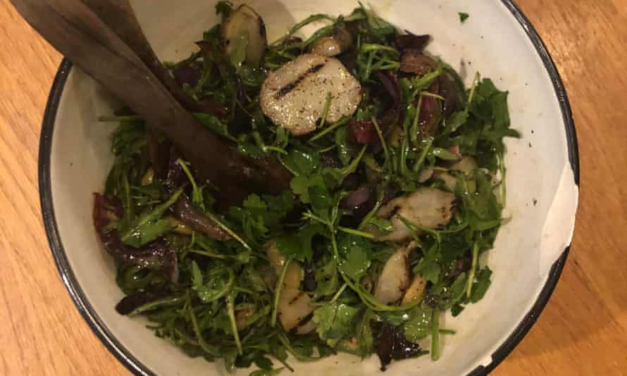 ‘Rugged’: roasted red onion, Jerusalem artichoke and olive salad.