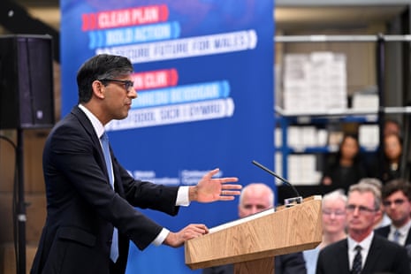 Rishi Sunak speaking at the launch of the Welsh Conservative manifesto in Rhyl.