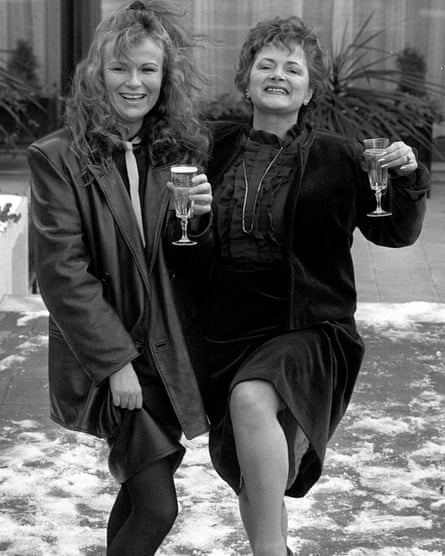 Julie Walters and Cynthia Payne drinking champagne