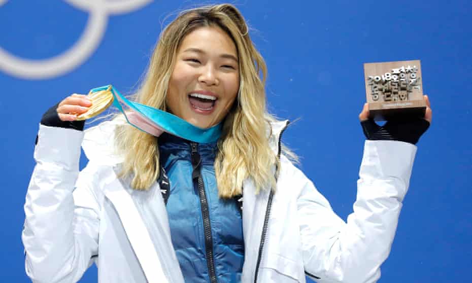 Gold medalist Chloe Kim of the US during the medal ceremony for the women’s snowboard halfpipe event Tuesday.