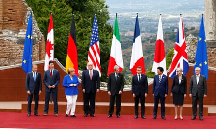 Donald Trump with other world leaders during the G7 summit on 26 May.