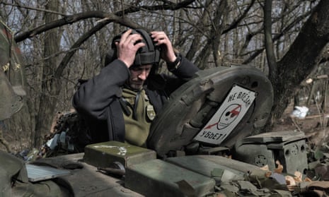 A Ukrainian serviceman on the front line near Bakhmut.