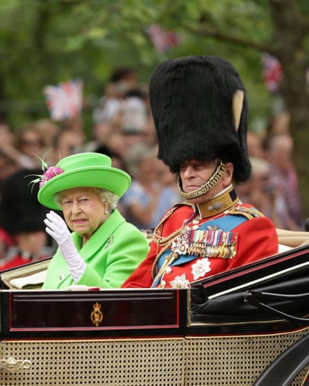 Queen Elizabeth II and the Duke of Edinburgh in a carriage as they celebrate the monarch’s official 90th birthday, in 2016.