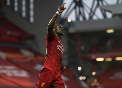 Sadio Mane celebrates after scoring Liverpooll’s fourth goal.