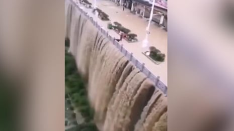 Record rainfall and severe flooding create dramatic waterfalls in China – video