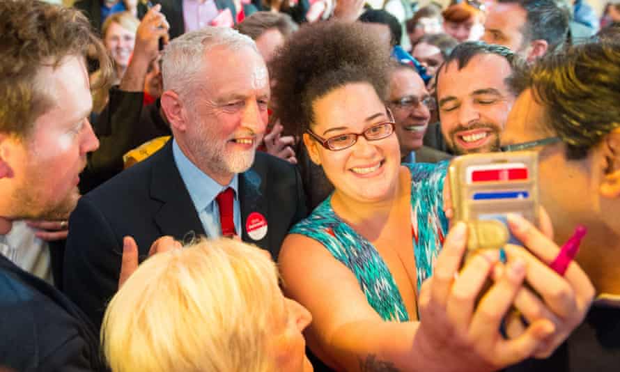 Jeremy Corbyn poses for a selfie after the launch of Labour’s race and faith manifesto in Watford.