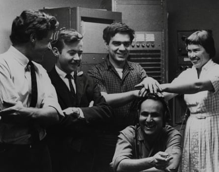 San Francisco Tape Music Center in the 1960s. From left: Tony Martin, Bill Maginnis, Ramon Sender, Morton Subotnick & Pauline Oliveros.