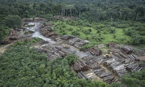 Uma foto aérea de uma área ilegalmente desmatada da bacia amazônica