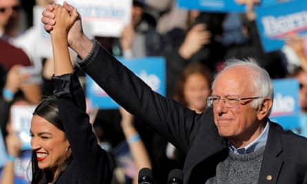 Alexandria Ocasio-Cortez and Bernie Sanders during the Bernie’s Back rally in Queens, New York City, on 19 October.
