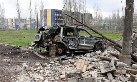 A destroyed military vehicle in Bakhmut.