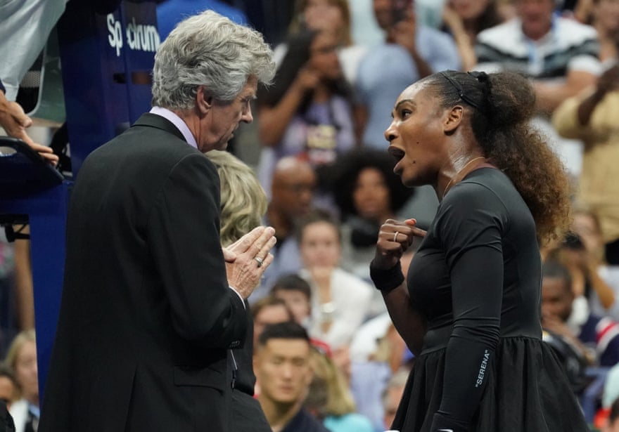 Serena Williams and referee Brian Earley at the 2018 US Open.