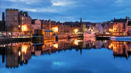 Attractive harbour and lights at dusk