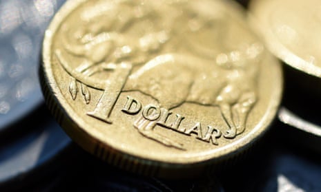 The Australian dollar is seen amongst other Australian coins