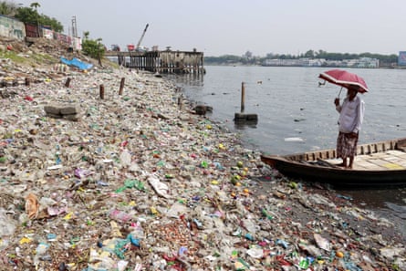 Waste plastic beside a river