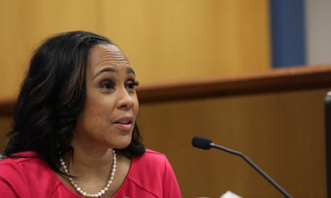 Fani Willis speaks during a hearing at the Fulton county courthouse in Atlanta, Georgia, on 15 February.