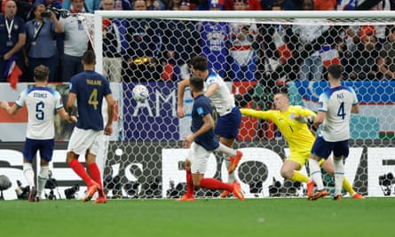 Olivier Giroud heads the winning goal for France.