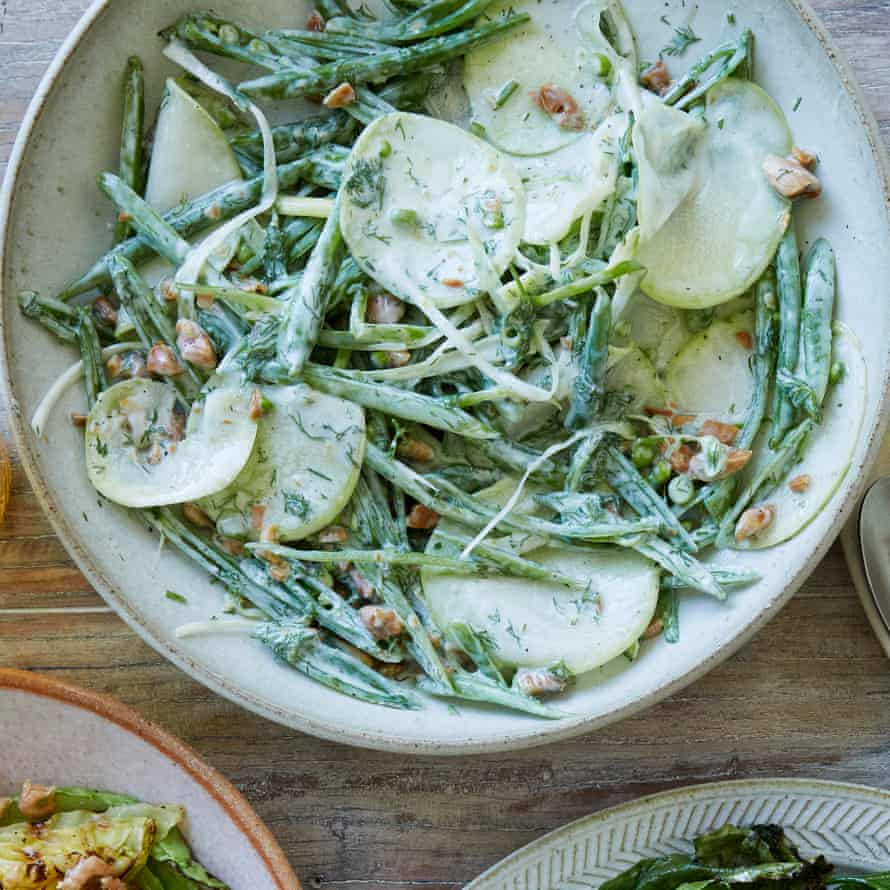 spring coleslaw with sugar snaps, almonds and miso