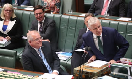 Scott Morrison and the deputy prime minister, Michael McCormack, during question time on Wednesday.