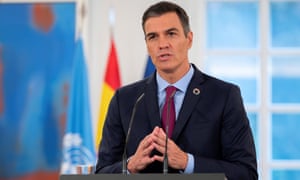 Pictured is Pedro Sanchez as he delivers a speech during the virtual 75th UN General Assembly last week