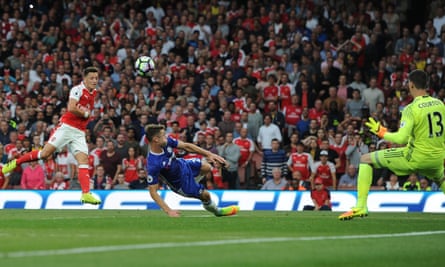 Mesut Özil scores Arsenal’s third goal against Chelsea