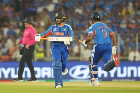 India's Abhishek Sharma and Sanju Samson run between the wickets