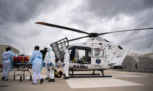 Medical staff transport a patient in Angers, France.