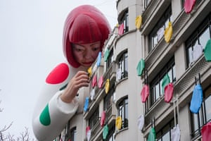 Paris, France: A Yayoi Kusama sculpture is displayed on the top of the Louis Vuitton’s Champs Elysees store. This Year the French Fashion house has launch a second collaboration with Yayoi Kusama