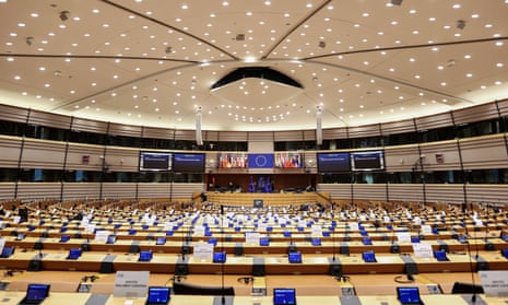 The inside of the European parliament in November 2020