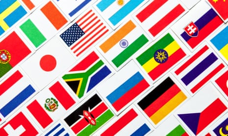 Background of different colorful national flags of the world. CollageBackground of different colorful national flags of the world. Diagonal collage