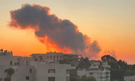 Smoke rises from Israeli airstrikes in Beirut.