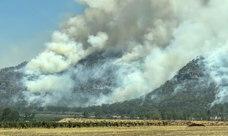 A bushfire in the hills around the Hunter Valley in October
