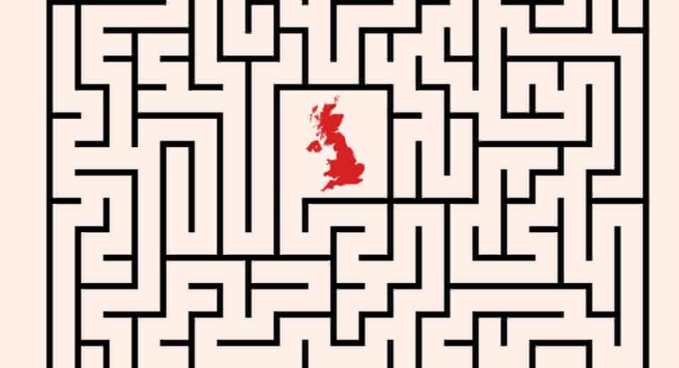 illustration of the UK at the centre of a maze
