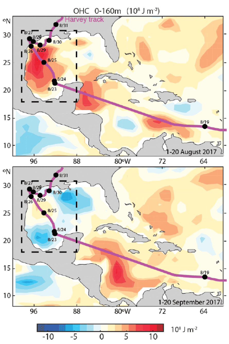Cooling off of ocean waters because of Hurricane Harvey.