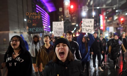 Samantha Conors, 24, marches with demonstrators against Donald Trump in Philadelphia.