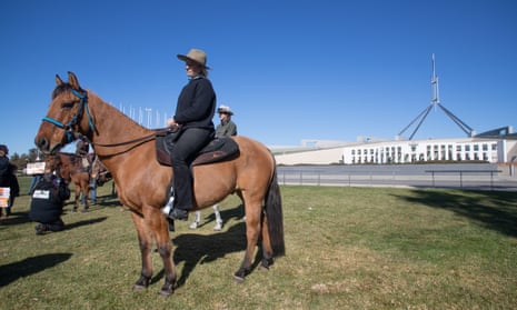 Supporters of Brumbies/Feral Horses at a rally outside Parliament House.