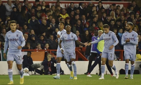 Aston Villa's Ashley Young (centre) celebrates with team-mates after scoring their equaliser.