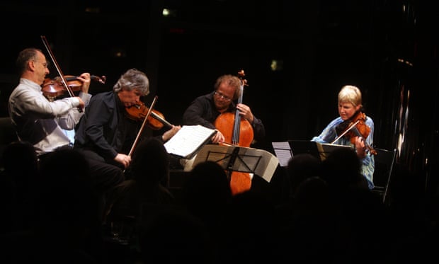 From left: Edward Dusinberre, Károly Schranz, András Féjer and Geraldine Walther of the Takács Quartet. Photograph: Hiroyuki Ito/Getty images